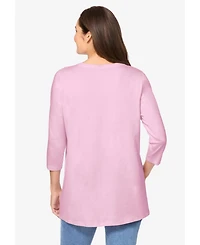 Woman Within Plus Perfect Three-Quarter Sleeve Crewneck Tee