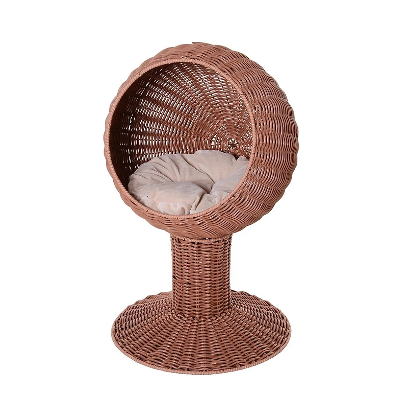 Zeus & Ruta Rattan Egg Chair Cat Bed with Cushion in Brown