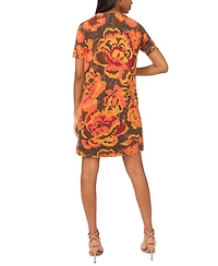 Msk Petite Short Sleeves Printed Sweater Shift Dress