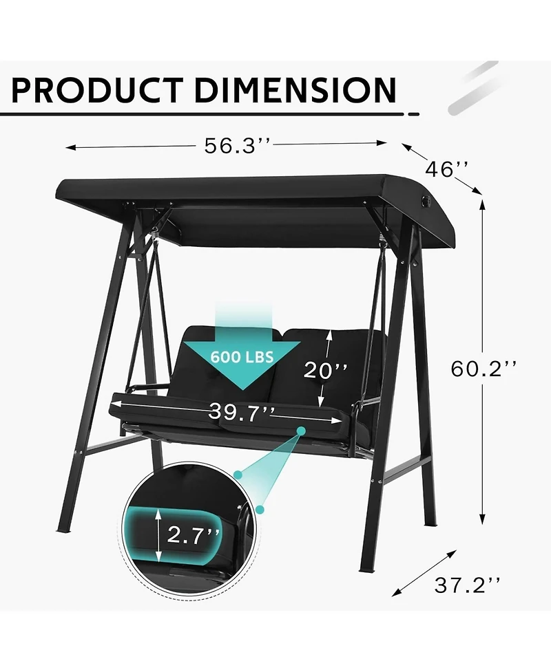Aecojoy 2-Seat Porch Swings with Adjustable Canopy