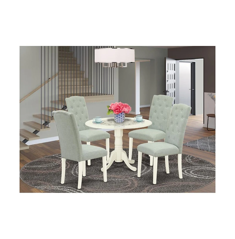 East West Furniture Dining Room Set Linen White, DLCE5-whi-15