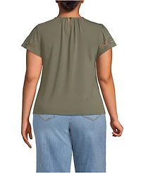 Lands' End Women's Plus Lightweight Jersey Crew Neck Ruffle Sleeve Flowy Top