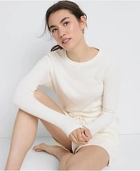 Lands' End Women's Cozy Brushed Rib 2 Piece Pajama Set - Long Sleeve Top and Shorts