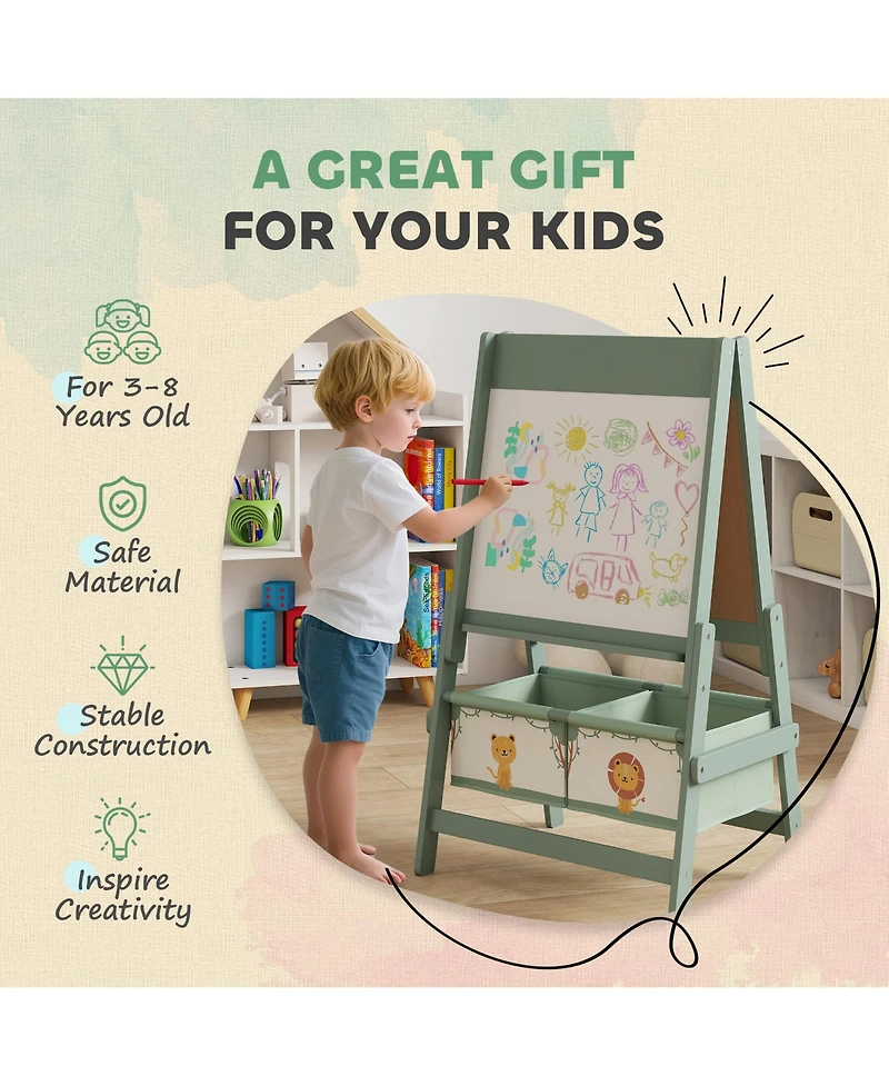 Qaba 3-in-1 Art Easel for Kids, Double-Sided Kids with Paper Roll,