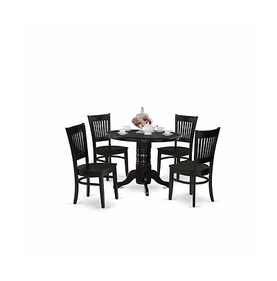 East West Furniture - SHVA5-blk-w - 5-Pc Dining Room Set- 4 Dining Room Chair and Dinner Table - Linen Fabric Seat and Slatted Chair Back