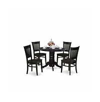 East West Furniture - SHVA5-blk-w - 5-Pc Dining Room Set- 4 Dining Room Chair and Dinner Table - Linen Fabric Seat and Slatted Chair Back