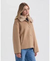 Ellen Tracy Women's Short Faux Wool Jacket with Detachable Faux Fur Collar