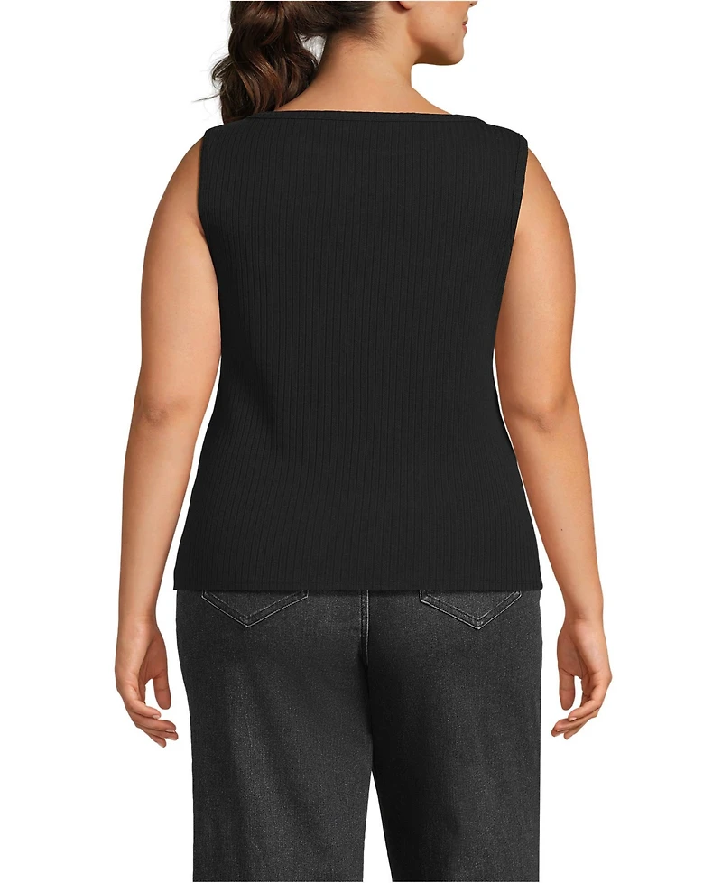 Lands' End Women's Plus Sleeveless Pointelle Rib Boat Neck Tank