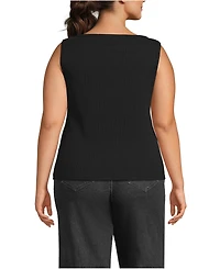 Lands' End Women's Plus Sleeveless Pointelle Rib Boat Neck Tank