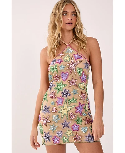 Nasty Gal Women's Embellished Halter Neck Mini Dress