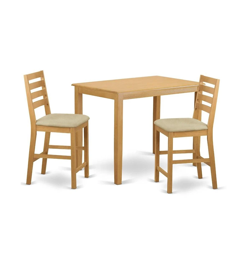 East West Furniture YACF3-oak-c 3 Pc counter height set - counter height Table and 2 dinette Chairs.