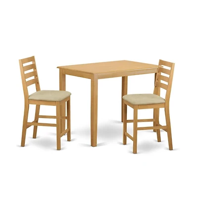 East West Furniture YACF3-oak-c 3 Pc counter height set - counter height Table and 2 dinette Chairs.