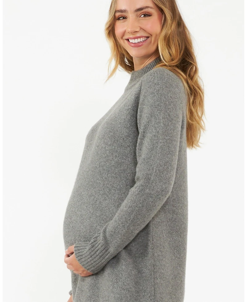 Ripe Maternity Maternity Brook Knit Sweater Dress in Grey Marle