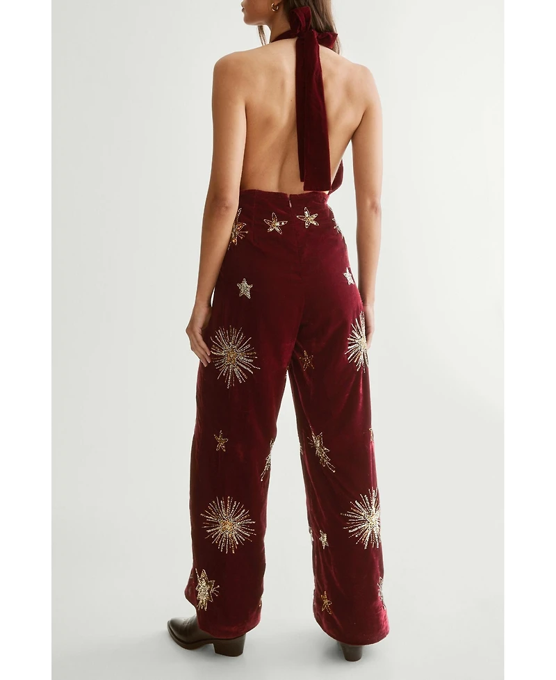 Nasty Gal Women's Star Embellished Velvet Halter Jumpsuit