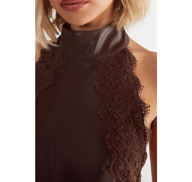 Nasty Gal Women's Faux Leather Tie Back Halter Dress