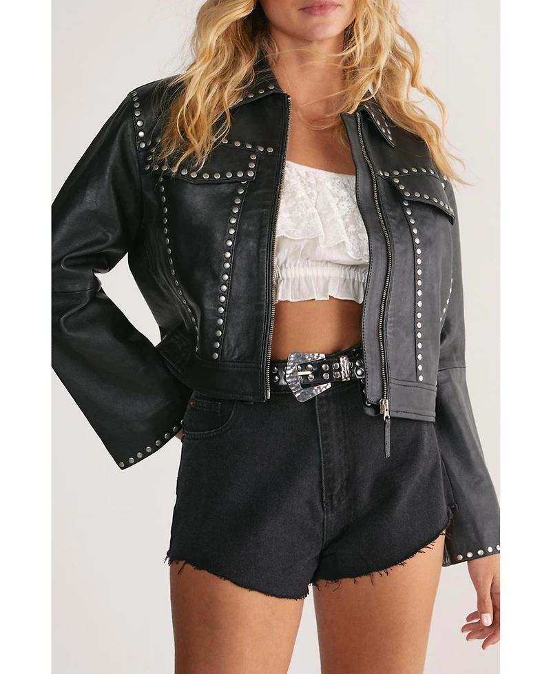 Nasty Gal Women's Leather Studded Cropped Jacket