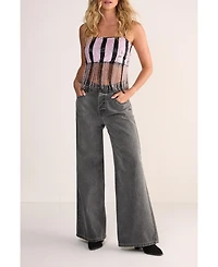 Nasty Gal Women's Stripe Sequin Tassel Crop Top