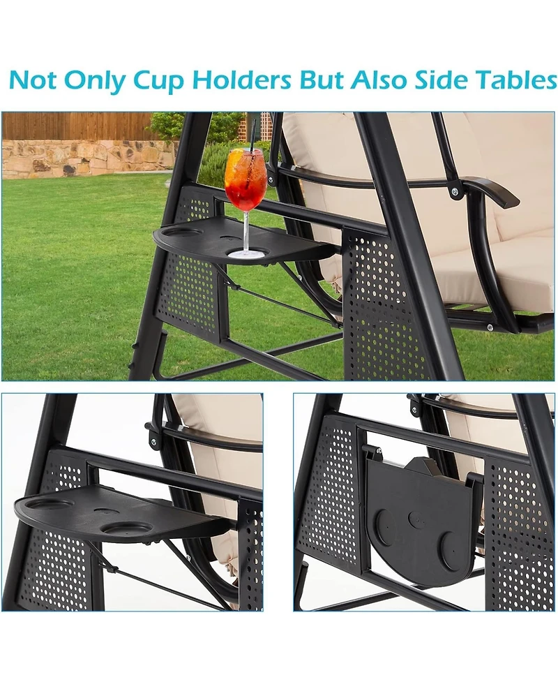 Aecojoy 3-Seat Porch Swings with Adjustable Canopy