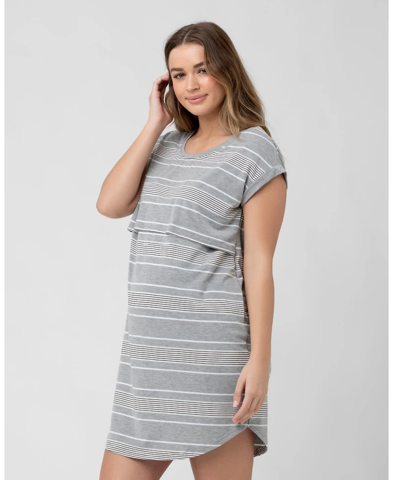 Ripe Maternity Woman's Stevie Nursing Nightie Silver, White, and Black - Comfortable Wear