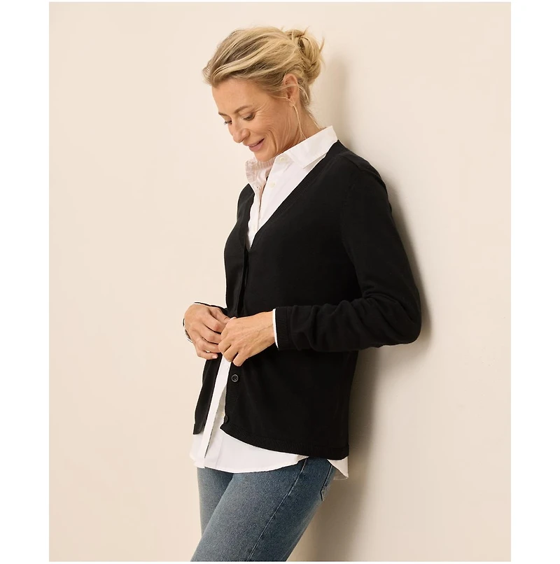Pact Women's Organic Cotton Classic Fine Knit V-Neck Cardigan