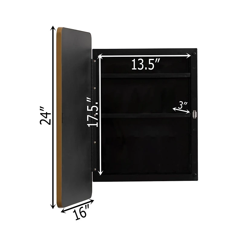 Basicwise Plastic Medicine Cabinet with Beveled Edge Mirror Door and Round Corner Metal Frame, Surface or Recessed Mount Options