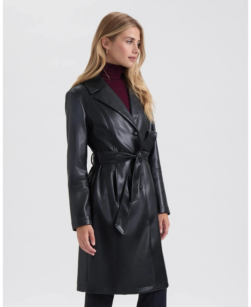 Ellen Tracy Women's Single Breasted Faux Leather Trench