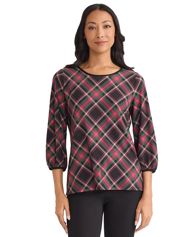 Jones New York Women's Printed Crew Neck Top