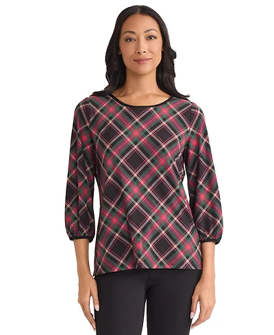 Jones New York Women's Printed Crew Neck Top