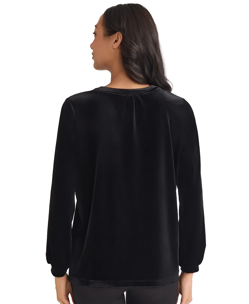 Jones New York Women's Embroidered Long Sleeve Top