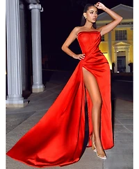 Miss Circle Women Holly Crystallized Corset High Slit Satin Gown