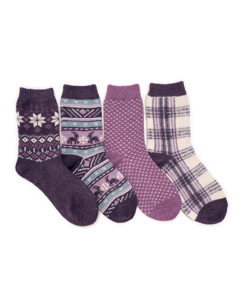 Muk Luks Women's 4 Pair Pack Holiday Boot Socks