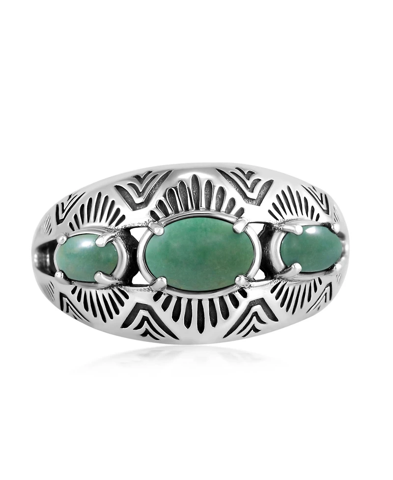 American West Jewelry Sterling Silver Green Turquoise 3-Stone Oval Band Ring, 9