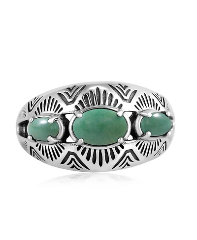 American West Jewelry Sterling Silver Green Turquoise 3-Stone Oval Band Ring, 9