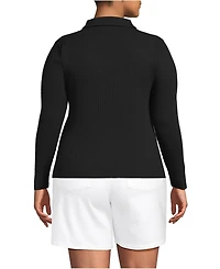 Lands' End Plus Long Sleeve Pointelle Rib Keyhole Polo Top