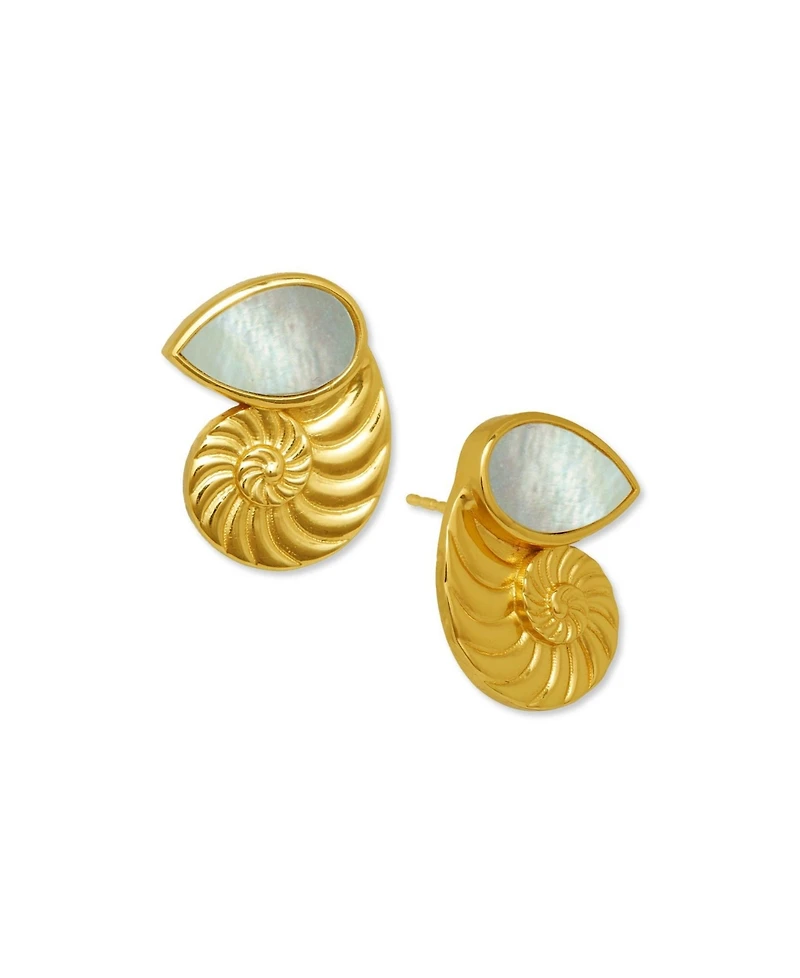 Ottoman Hands Nautilus Seashell Mother of Pearl Stud Earrings