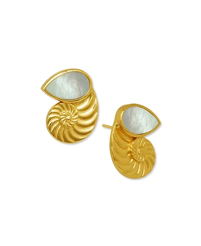 Ottoman Hands Nautilus Seashell Mother of Pearl Stud Earrings
