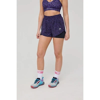 Oosc Women's Elite 2 1 Running Shorts - Purple Leopard