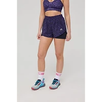 Oosc Women's Elite 2 1 Running Shorts - Purple Leopard