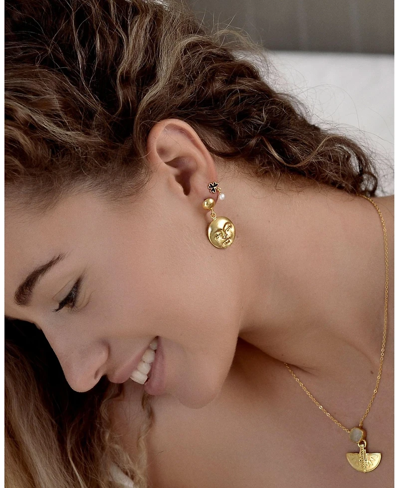 Ottoman Hands Moon Face Drop Earrings