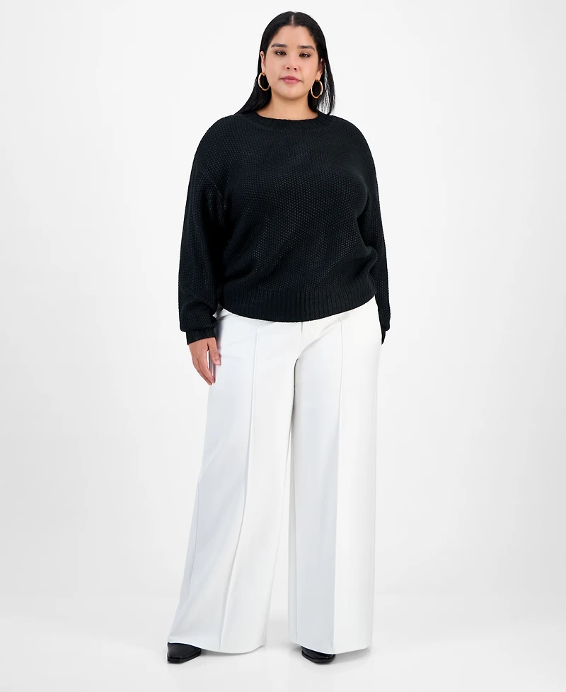 Bar Iii Trendy Plus Foil-Print Drop-Shoulder Crewneck Sweater, Macy's Exclusive