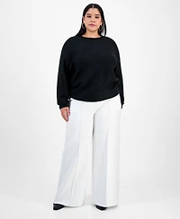 Bar Iii Trendy Plus Foil-Print Drop-Shoulder Crewneck Sweater, Macy's Exclusive