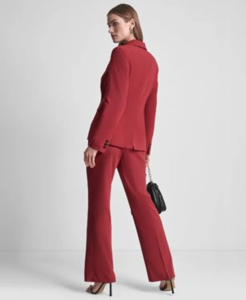 Dkny Womens Padded Shoulder One Button Jacket Modern Fit Mid Rise Trousers Square Neck Button Front Vest