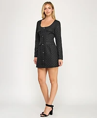 Crystal Doll Juniors' Long Sleeve Jewel Neck Dress