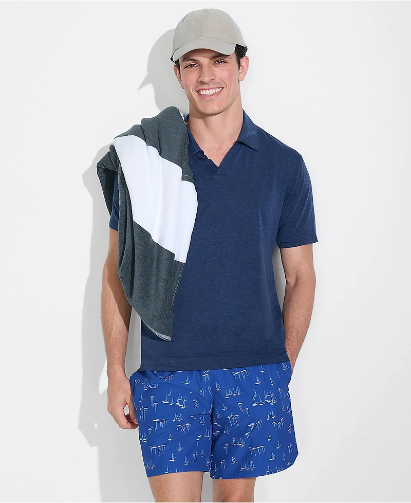 Lands' End Men's SunShade Upf 50 Short Sleeve Johnny Collar Polo Rash Guard Shirt