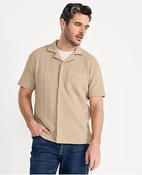 Lands' End Men's Short Sleeve Textured Cable Camp Collar Button Through Shirt