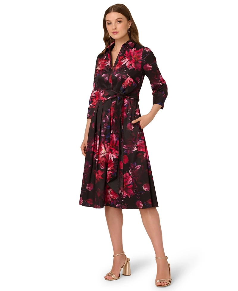 Adrianna Papell Women's Printed Taffeta Shirt Dress