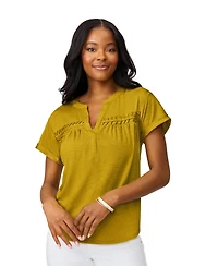 Cable & Gauge Women's Shirred Detail Short Sleeve Top