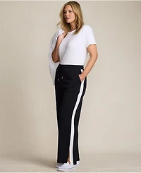 Lands' End Women's Plus Sport Knit High Rise Relaxed Straight Leg Side Stripe Pants
