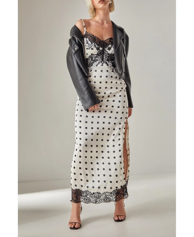 Nasty Gal Women's Satin Lace Trim Maxi Dress