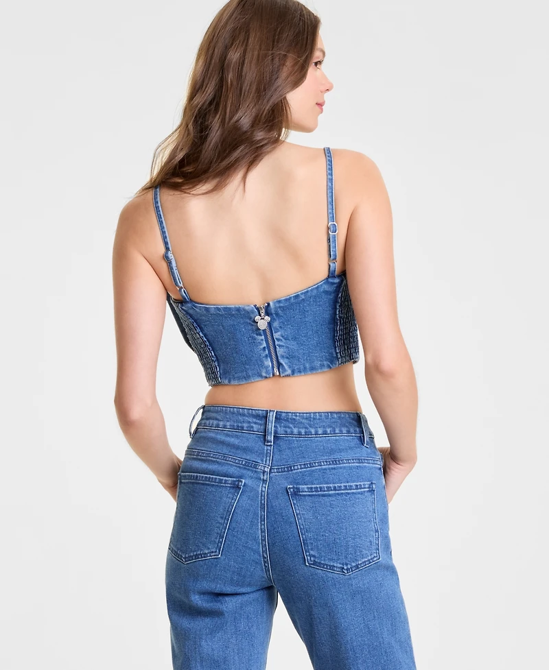 Disney | Macy's Women's Denim Minnie Mouse Bow Top Embellished with Crystals by Swarovski, Exclusive